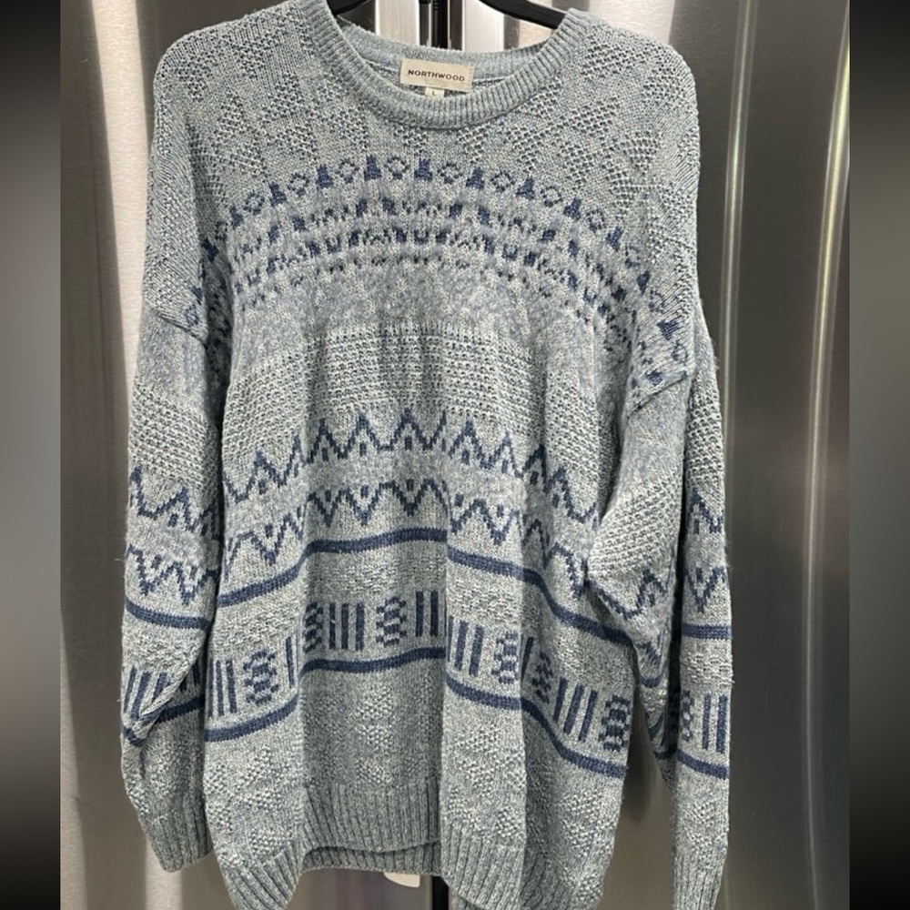 Blue and Gray Patterned Sweater